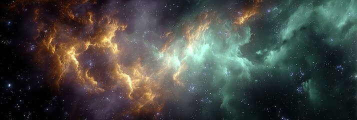 Emerald and Silver Nebulas Illuminate a Celestial Canvas of Blazing Oranges and Twinkling Stars