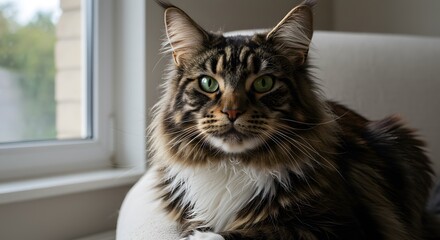 close-up of long-haired cat relaxing on the sofa