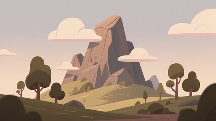 Whimsical Pastel Dreamscape with Cartoon Trees and Clouds