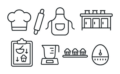 Baking essentials icons for kitchen and recipe designs