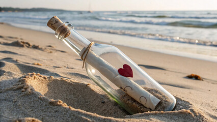 Love message in a bottle on the beach 