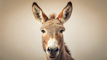 A Close-Up Portrait of a Curious Donkey with Large Ears, Soft Fur, and Expressive Eyes
