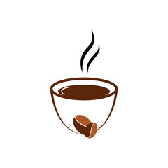 Coffee cup with coffee bean, coffee cup with smoke and coffee bean, vector beautiful coffee cup with coffee bean.