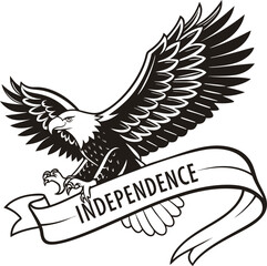 Black and White Eagle with Independence Banner – Patriotic Symbol Illustration