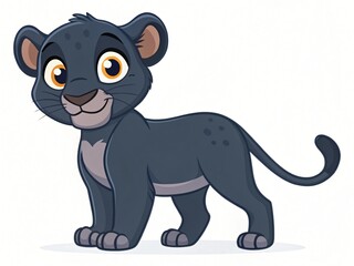 Adorable Cartoon Baby Black Panther Cub Wild Cat Kitten Illustration Wildlife Animal