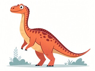 Obraz premium Adorable Cartoon Dinosaur Illustration Prehistoric Reptile Orange Dino Cute Childrens Book Funny
