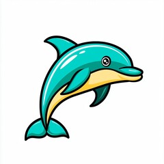 Fototapeta premium Adorable Cartoon Dolphin Leaping Ocean Animal Illustration Aquatic Mammal Childrens Book Cute Design