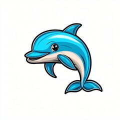 Obraz premium Adorable Cartoon Dolphin Happy Aquatic Mammal Illustration Blue Ocean Creature Childrens Book Sea