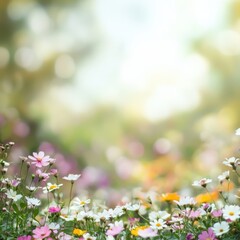 Soft Focus Floral Background with Colorful Blossoms and Light Effects