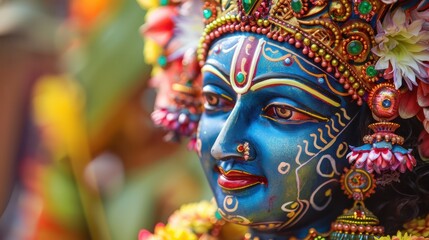 Vibrant Close-Up of a Colorful Decorative Hindu Idol in Nature