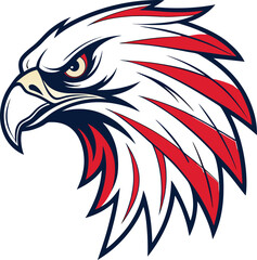 Patriotic Bald Eagle Head Illustration – USA Symbol with Red, White, and Blue Feathers