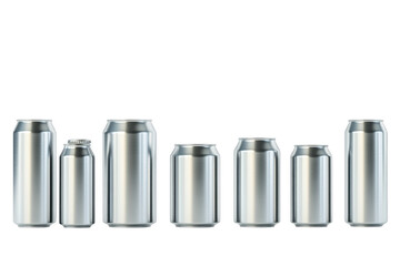 Various sizes of blank aluminum beverage cans
