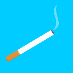 Vector icon of a single lit cigarette with a glowing red tip 
and thin smoke rising upward, suitable for illustrating smoking 
activity, illustration in flat art style.