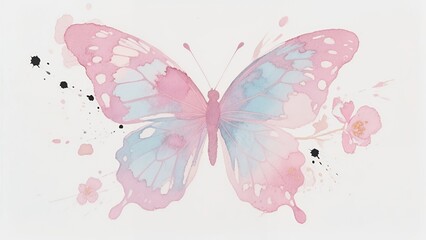 Elegant Butterfly with Floral and Ink Splash Elements