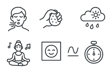 Wellness and relaxation icons: mindfulness, breathing, and balance concept