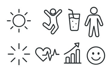 Icon set of summer activities, healthy lifestyle, and positive emotions