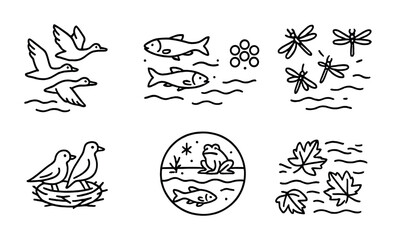 Obraz premium Nature and wildlife line art illustrations for cards and posters