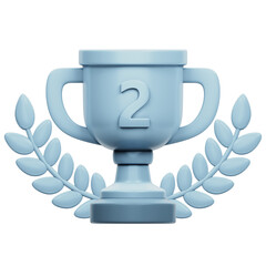 Silver Medal Trophy Badge 3D Rendering Icon Isolated Transparent Background