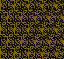 Decorative seamless pattern design featuring yellow floral elements on a black background.