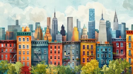 Obraz premium Vibrant New York City Skyline: A Colorful Urban Landscape