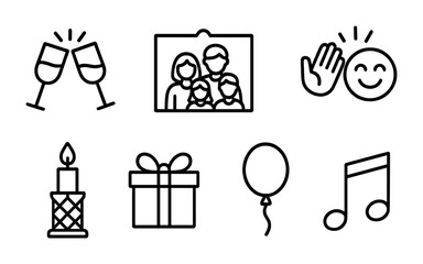 Celebration icons for events and holidays: family, gifts, music, and more