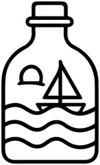 Minimalist Boat in a Bottle Icon: Nautical Dream Voyage Illustrated
