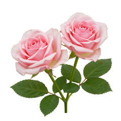 Fototapeta premium Two pink roses stem isolated on transparent background