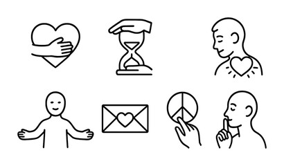 Symbols of love, peace, and patience for cards and posters