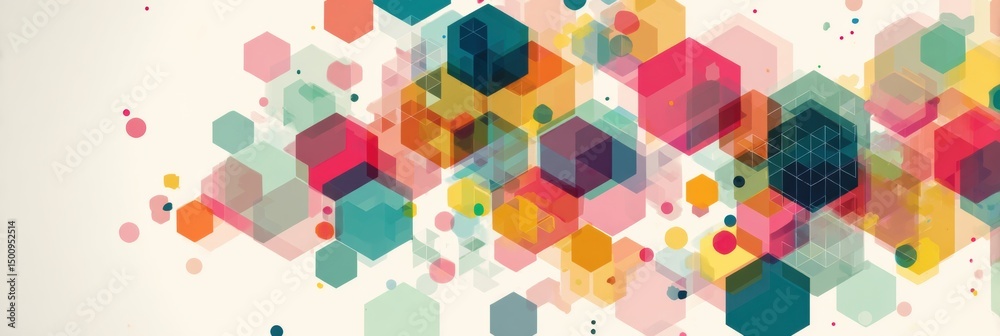 Aufkleber Geometric Pattern With Colorful Overlapping Transparent Shapes Creating an Abstract Visual Display in a Clean Upper Layout