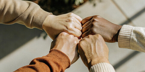 Fist bump with a fist symbolizes teamwork and collaboration with the genuine friendship of colleagues