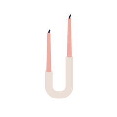 Candleholder with double taper candle sticks. U-shaped modern trendy style candlestick, minimalist holder. Cozy home decor, candlelight. Flat vector illustration isolated on white background
