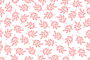 Abstract seamless pattern design of stylized leaves in red outlines on a white background, can be used for background, textiles, wrapping paper and other decorative purposes.