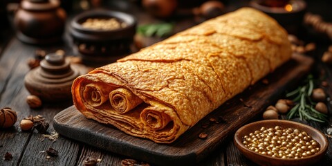 Rollo de masa horneado con relleno anaranjado