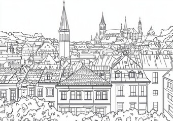 Vista panorámica monocromática de tejados urbanos