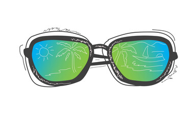 hand drawn art concept sunglasses element.black outlines decorative and summer vacation concept clip art design transparent background.