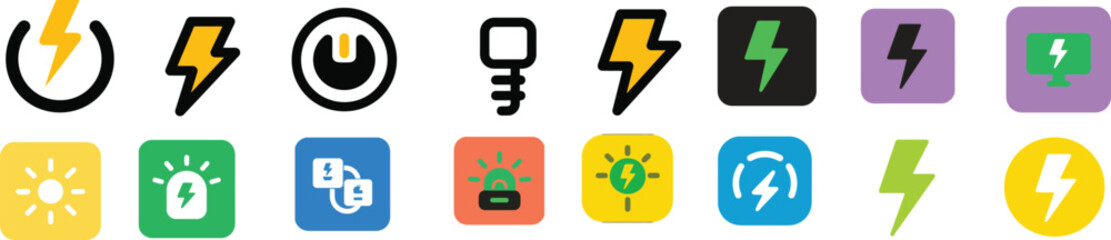 Fototapeta premium Electricity icone set vector icons white background