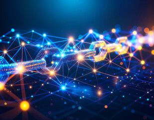 Blockchain Connection Technology Depicting Decentralized Network Concept with Interconnected Nodes and Secure Chain Structure