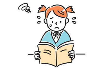 教科書を読んで悩んでいる制服姿の女の子