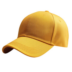 A yellow baseball cap with a curved brim and structured crown.