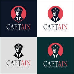 Captain pilot uniform silhouette logo set design template