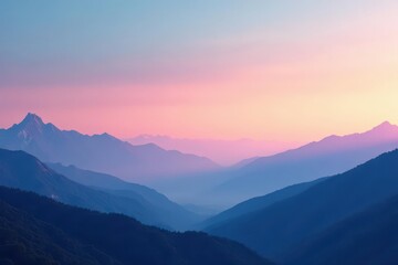 Obraz premium Subtle gradient sky merging with hazy mountain range, ethereal, peaceful