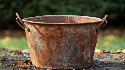 Rustic Vintage Metal Bucket Old Rusty Container Garden Decor Weathered Texture Brown Orange Antique Farm Aged Outdoor Pot Iron    