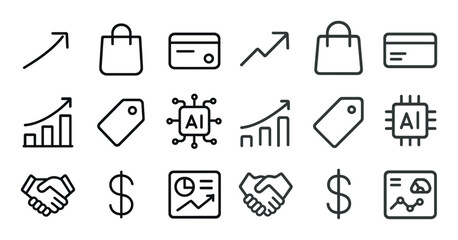 Business and finance outline icons set &ndash; linear, solid, economic symbols