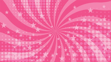 abstract pink cartoon background with festive sunburst and stars 