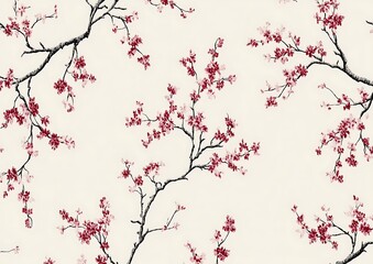 Delicate cherry blossom pattern on cream background