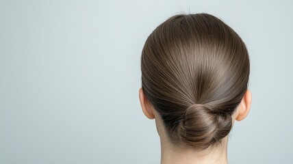 Woman with Elegant Low Bun Hairstyle, Back View Woman Hair Hairstyle Bun Low bun Updo Back view Neat