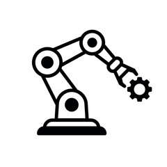Robotic arm icon holding gear in modern automation style