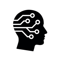 Human head icon filled with circuit paths symbolizing AI