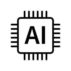 AI processor icon with extended circuit connectors in bold outline