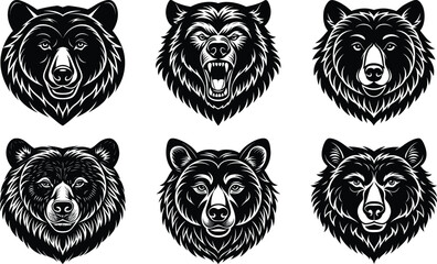 Bear head silhouette,head of a bear illustration,bear head silhouette isolated on white background.